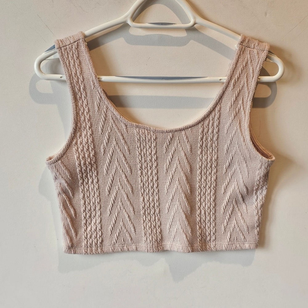Rokoko Womens Cable Knit Crop Top Blush Pink Scoop Neck Sleeveless Size M